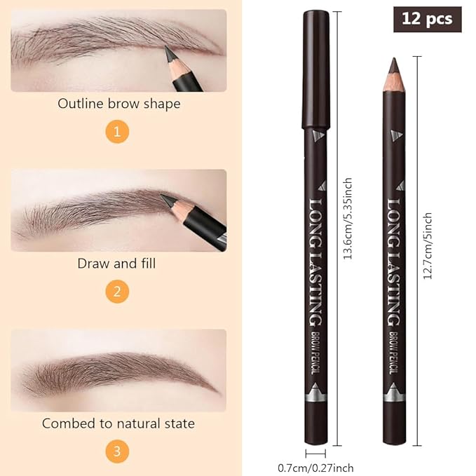 12Pcs Eyebrow Pencils for Women, Wooden Hard-Core Dark Brown Eyebrow and Eyeliner Pencil, Long Lasting Waterproof and Sweat-Proof,Beginner Makeup Brow Pencil,Create a Natural Eye Brow Makeup
