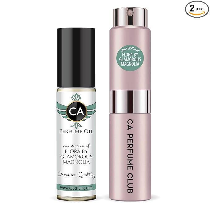CA Perfume Duo Impression of Flora By Glamorous Magnolia For Women Perfume Layering Set Long Lasting Travel Size EDP + Body Oil Roll-On Bottle 0.27 Fl Oz+0.33 Fl Oz