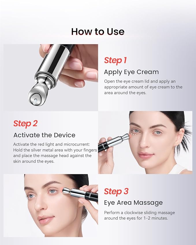 AMIRO 2 in 1 Red Light Eye Cream with Built-In Microcurrent Massager, PDRN Peptide Under Eye Treatment for Puffy, Tired-Looking Eyes, Hydrated & Firmer-Looking Skin, 1.06 oz