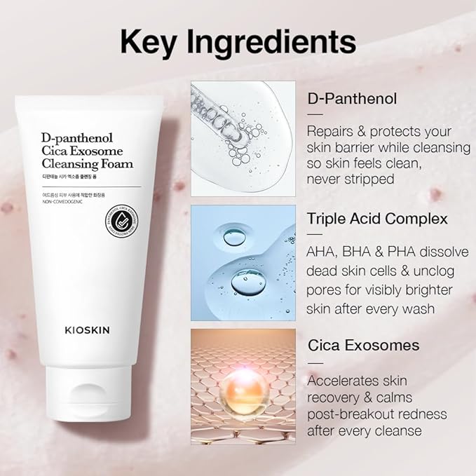 15.5% Panthenol & Cica Exosome | Removes 98% of Pore Impurities | AHA BHA PHA Gentle Exfoliating Wash | Non-Comedogenic | Korean Skincare Cleansing Foam (120ml/4.06 fl.oz.)