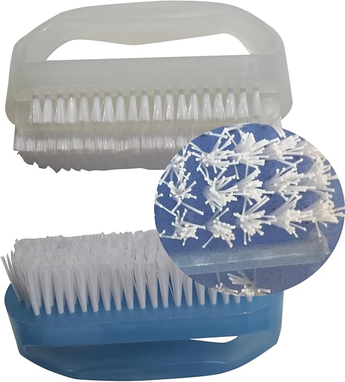 Nail Brushes X 2 for Cleaning Hands, Fingers, Feet & Toes with Cuticle Cleaner, Small Soft Nylon Bristle Scrub Set with Handle for Fingernail Manicure & Toenail Pedicure