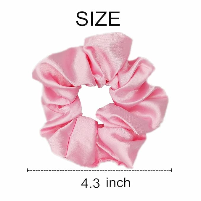 6 Pcs Satin Hair Scrunchies and Ties - Soft Ponytail Holders, Fashion Hair Bands, Bows, Ropes, and Elastics for Women and Girls (4.3 inch, Pink)