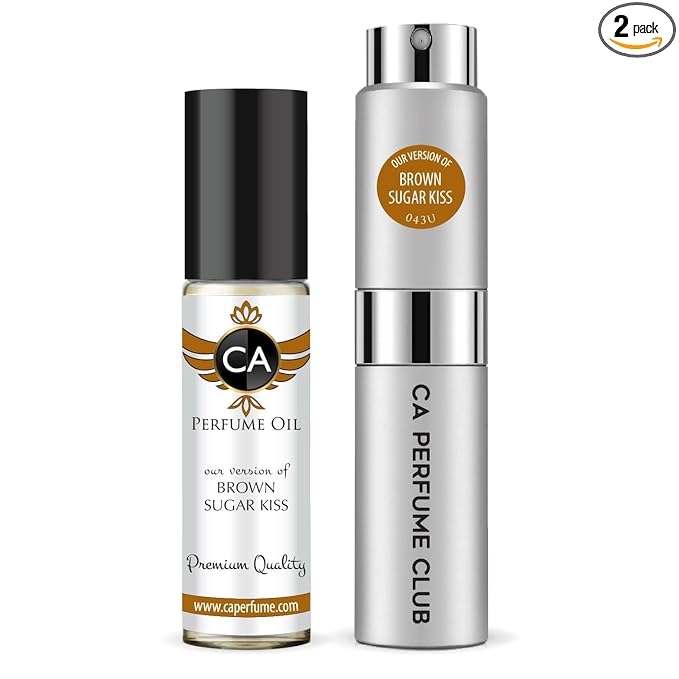 CA Perfume Duo Impression of Brown Sugar Kiss For Women And Men Perfume Layering Set Long Lasting Travel Size EDP + Body Oil Roll-On Bottle 0.27 Fl Oz+0.33 Fl Oz