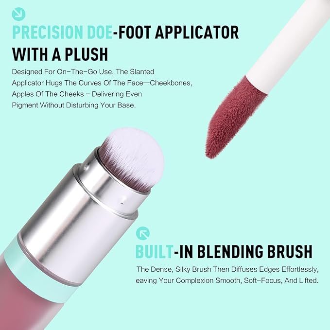 UCANBE Dual-Ended Liquid Blush with Angle Applicator & Built-In Brush, Seamless Buildable Blendable Lightweight Cheek Tint Makeup, Long Lasting Creates Dewy Natural Flush Finish - Berry Whispers