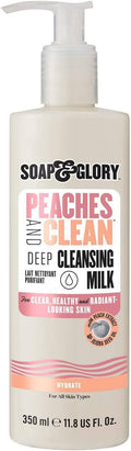 Soap & Glory Peaches & Clean Cleansing Milk - Gentle Face Cleanser + Makeup Remover with Jojoba Oil and Peach & Ginseng Extracts - Hydrating Face Wash for Women for Soft, Radiant Skin (11.8 oz)