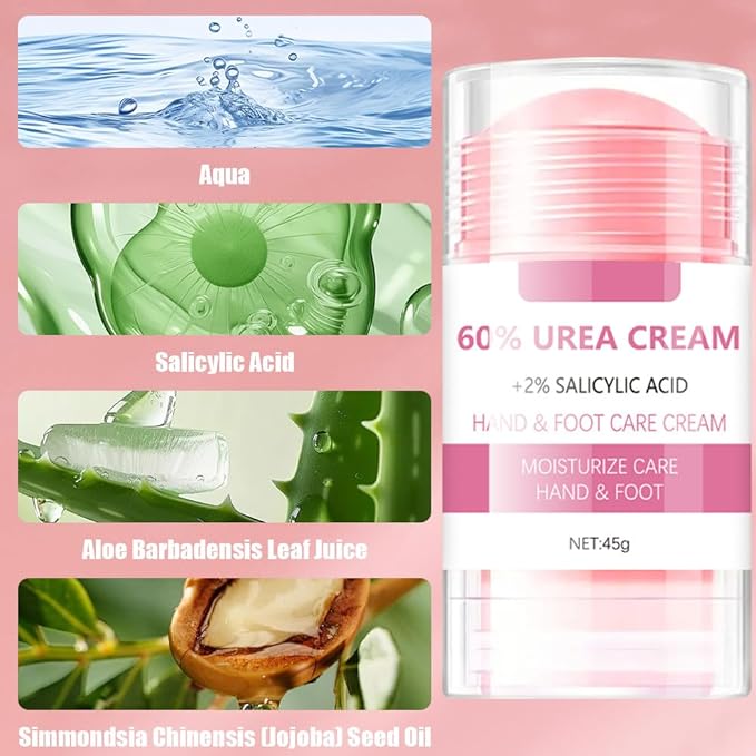 Grospe 60% Urea plus 2% Salicylic Acid Hand and Foot Cream, Peach Scented Hand and Foot Moisturizer for Rough and Dry Cracked Hands, Elbows, Feet and Heels, Exfoliating Repair Balm, 1.58 OZ