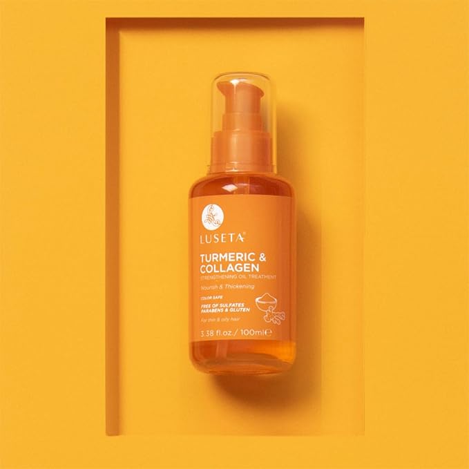Luseta Turmeric & Collagen Hair Serum for Damaged and Thining Hair, Strengthening Oil Treatment Preventing breakage for Women and Men Adding Shine 3.38oz