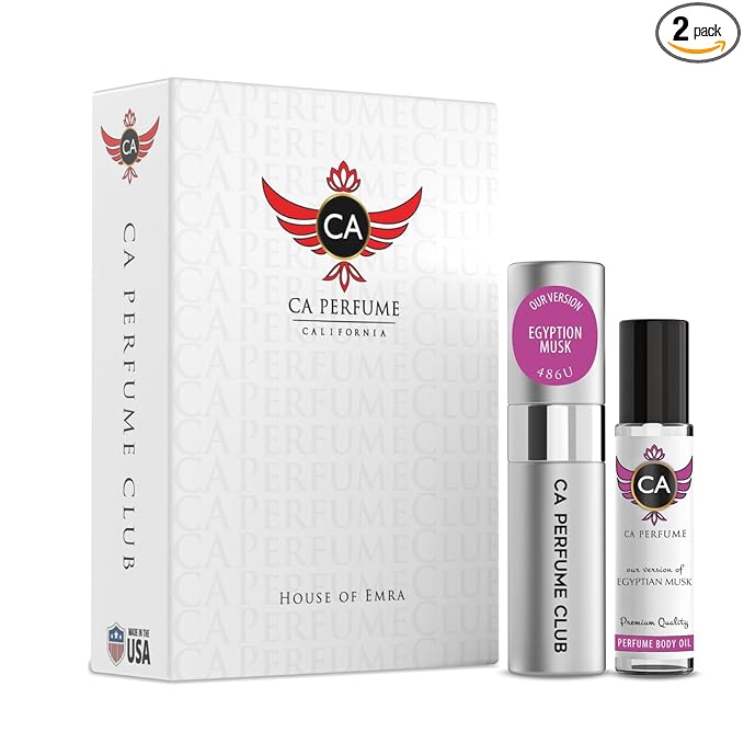 CA Perfume Duo Impression of Egyptian Musk For Women And Men Perfume Layering Set Long Lasting Travel Size EDP + Body Oil Roll-On Bottle 0.27 Fl Oz+0.33 Fl Oz