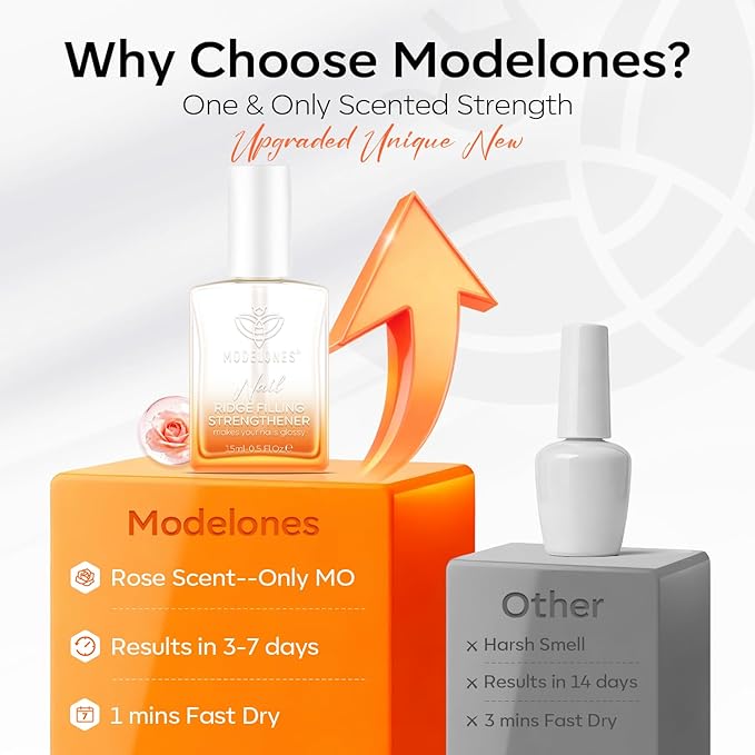 modelones Nail Strengthener and Growth, No Harsh Smell Pure Clear Nail Polish for Damaged Thin Brittle Nails Hardener & Repair Treatment, Quick Dry Ridge Filler and Concealer Effect DIY Salon 15ml