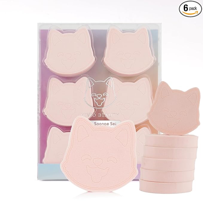 6-Pack Pink Makeup Sponge Set, Cosmetic Powder Puff-Adorable Non-Latex Beauty Blending Sponges for Foundation, Liquid, Cream, Reusable & Easy to Clean