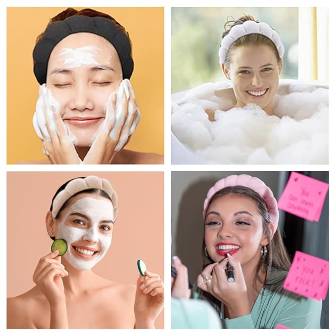 AOENJIE Spa Headbands for Washing Face or Makeup, Sponge Bubble Skincare Headbands, Puffy Terry Cloth Hairband for Women, Skin Care Makeup Headwear Hair Accessories for Girls (Dark Coffee)