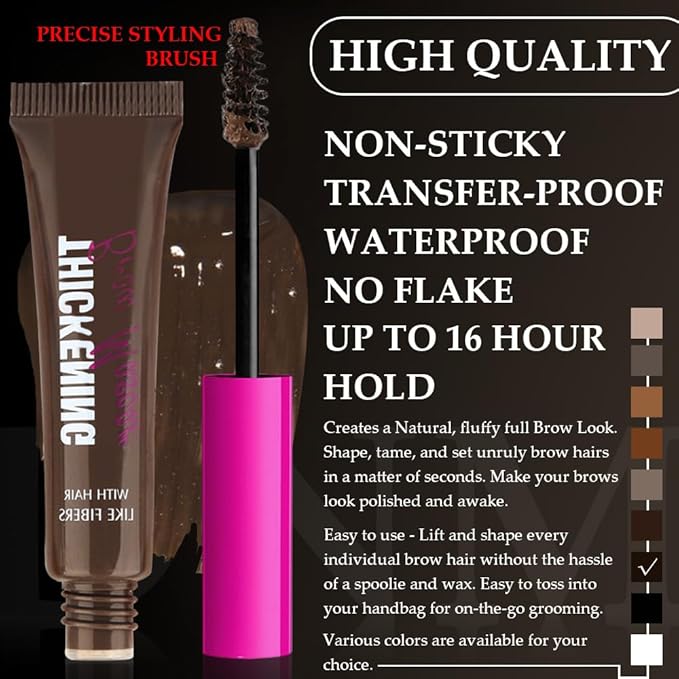 Tinted Thickening Brow Mascara,Brow Glue Eyebrow Gel,Waterproof, Transfer-proof, Brush to Fill in Eyebrows and Cover Gray Hairs Cruelty Free, Light Medium Brown (1pc 07 Espresso)