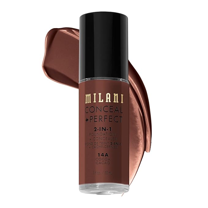 Milani Conceal + Perfect 2-in-1 Foundation + Concealer for a Flawless Complexion, Under Eye Corrector, Cover Redness and Imperfections, Waterproof and Sweatproof - 14A-Cocoa