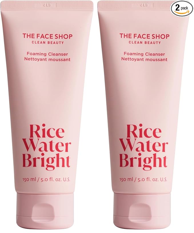 The Face Shop Rice Water Bright Foaming Cleanser, Hydrating Korean Face Wash with Ceramides, Deep Pore Cleansing, All Skin Types, Gentle Skincare, Vegan, 5.0 fl. oz. (Pack of 2)