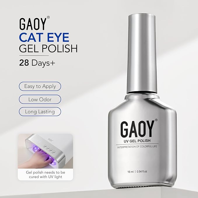 GAOY Blue Glassy Cat Eye Gel Nail Polish, 16ml Holographic Gel Polish with Magnet, Reflective Translucent UV Light Cure, 4417 Navy Blue