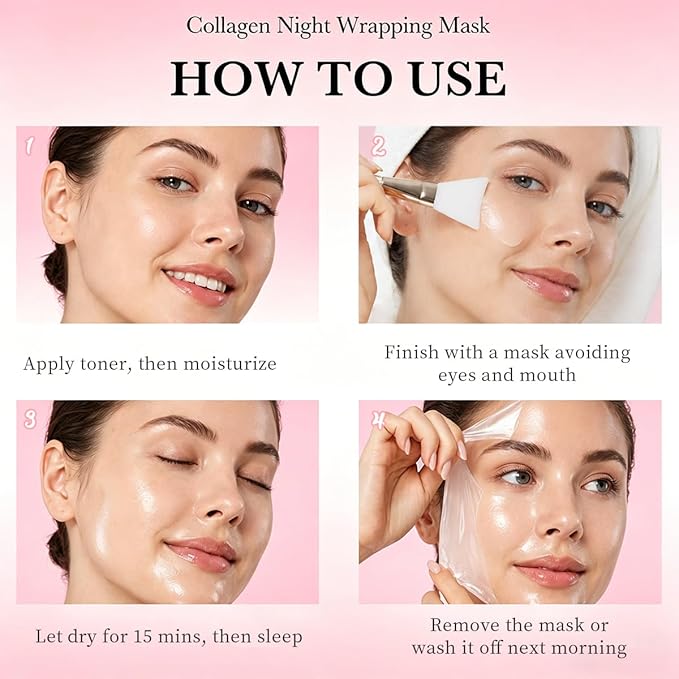 YURI Collagen Night Wrapping Mask Peel, Peel off Overnight Facial Mask, Hydrating Face Mask for Skin Care, Easy Peel Sleeping Mask for Women & Teen Girls, 2.54 fl.oz
