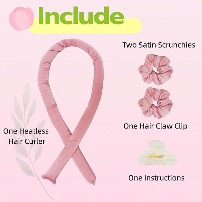 Serenade Sparkling Satin Heatless Hair Curler, Heatless Curling Rod Headband, No Heat Curling Rod Hair Roller for Women and Girls to sleep in, Pink