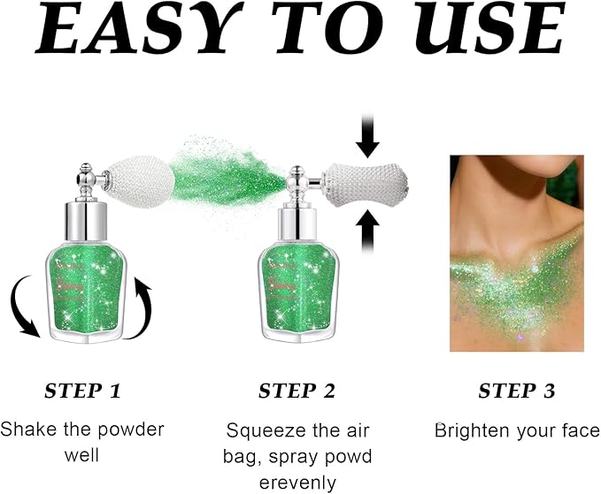 Hair and Body Glitter Spray, St Patricks Day Shimmering Powder Sparkle Powder Makeup, Green Glitter Loose Sparkle Makeup for Body Highlighter,Festival Prom Rave Accessories (Green)