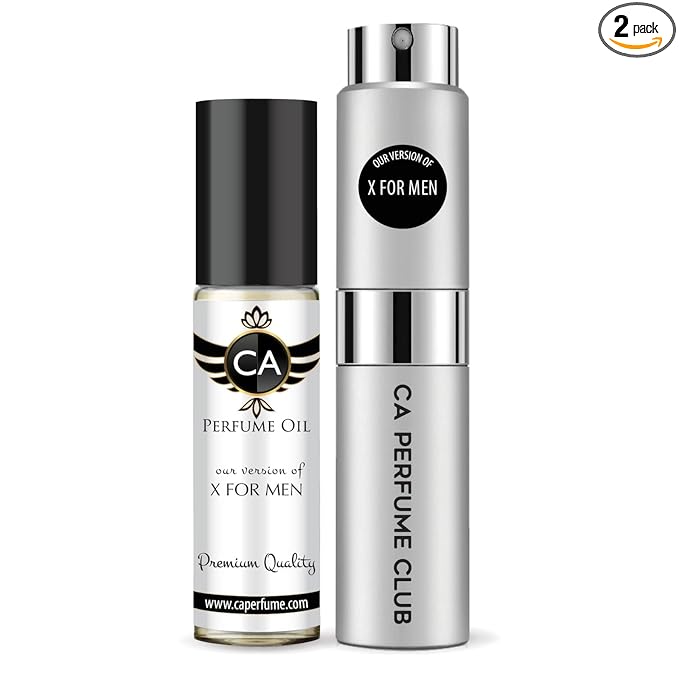 CA Perfume Duo Impression of X For Men Perfume Layering Set Mens Cologne Long Lasting Travel Size EDP + Body Oil Roll-On Bottle 0.27 Fl Oz+0.33 Fl Oz