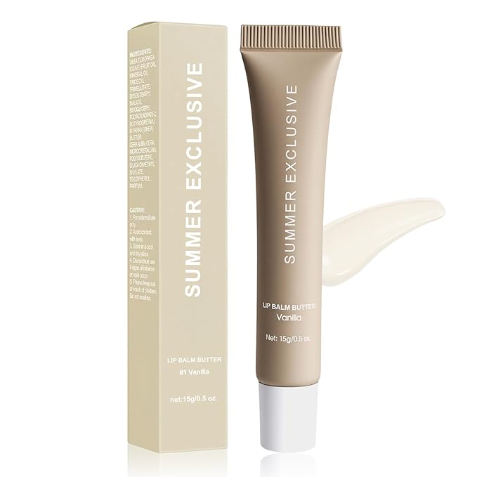 Summer Butter Lip Balm, Hydrating Plumping Clear Serum, Natural Glow Non-Sticky Transfer-Proof, Nourishing for Dry Lips, Women-Focused Lip Care with Shea Butter (#Vanilla, 1Pcs)