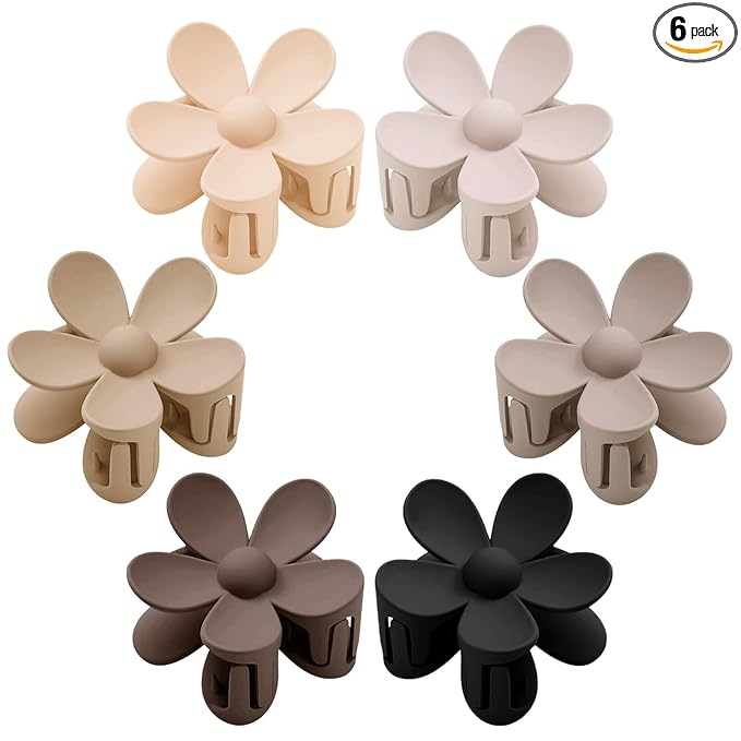 Flower Hair Clips 6 PCS for Women, Daisy Claw Clips Matte Large Claw Clips Strong Hold Jaw Clamps Hair Accessories for Thick Hair 6 Colors