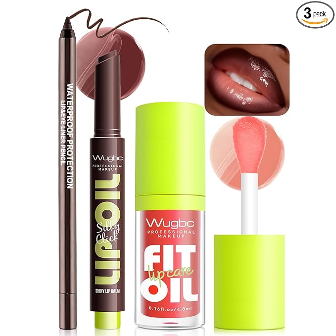 Dark Brown Lip Liner and Lip Gloss Set, Lip Combo Moisturizing Lip Balm Oil Plumping Lips Pencil Lightweight Non Sticky Tinted Lip Click Balm Liquid Lipstick Makeup for Women