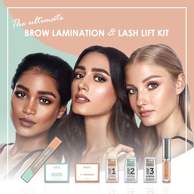 MIYA LASH 2 in 1 Lash Lift & Brow Lamination Kit | Instant Fuller Eyebrows, Eyelashes | Salon Result lasts 8 weeks | Professional LVL, Perm, Laminate with Silicone Shields, Lash Picks