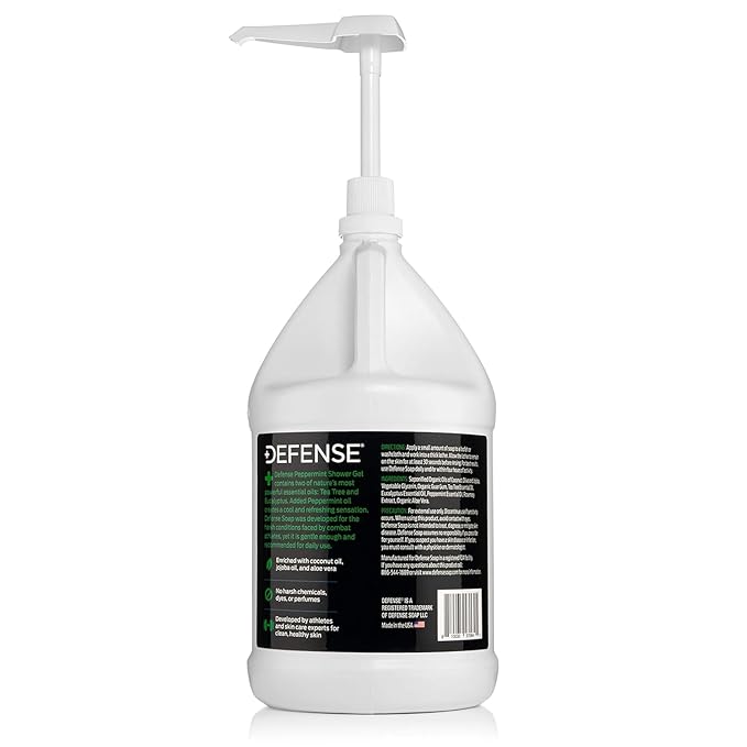 Defense Soap Peppermint Tea Tree Body Wash Shower Gel 1 Gallon (128 Fl Oz) | Organic Tea Tree Oil & Eucalyptus | Wrestling, BJJ & Gym Soap for Athletes