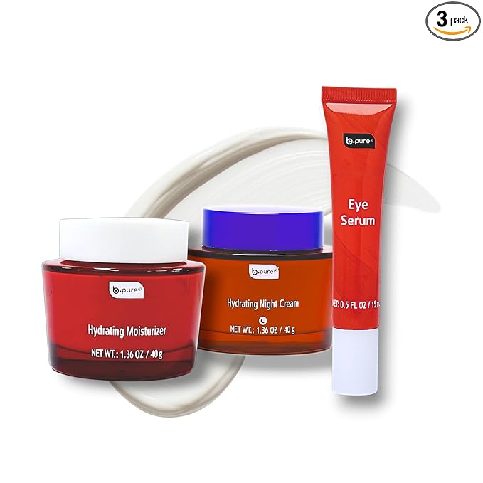 b.pure Revitalizing Skin Renewal Trio | Hydrating Daytime Moisturizer, Night Cream, and Eye Serum | Anti-Aging, Anti-Wrinkle | 3.22 oz, 3-Pack Kit