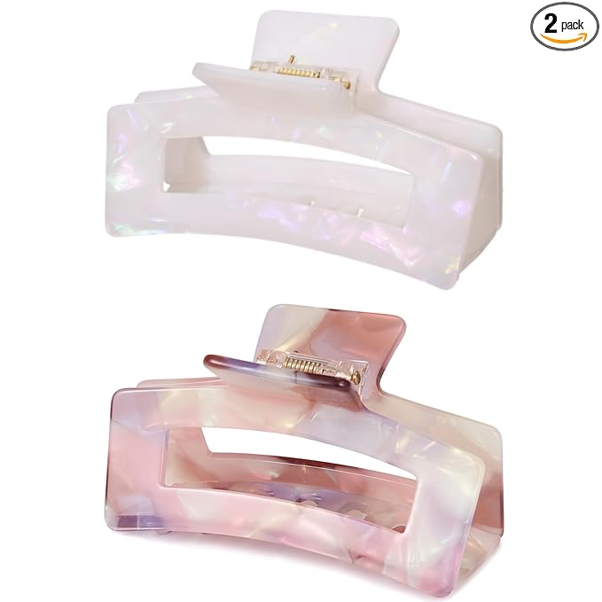Women Cellulose Acetate Hair Clips 3.3 Inch Banana Hair Claw Clip, Tortoise Shell Celluloid Strong Hold Clips for Thin Thick Hair, Fashion Hair Accessories for Ladies Mother (2 Pack)