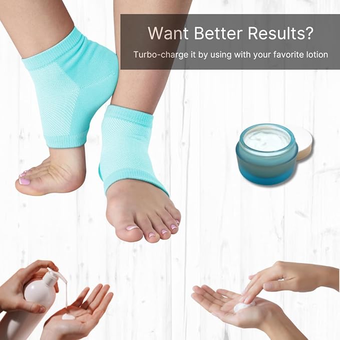 NatraCure Vented Moisturizing Gel Heel Sleeves - (Pedicure Socks for Dry Cracked Feet Treatment, Dry feet Treatment, Heel Socks for Women or Men - (608-M CAT) - Color: Aqua Blue - Size: Regular