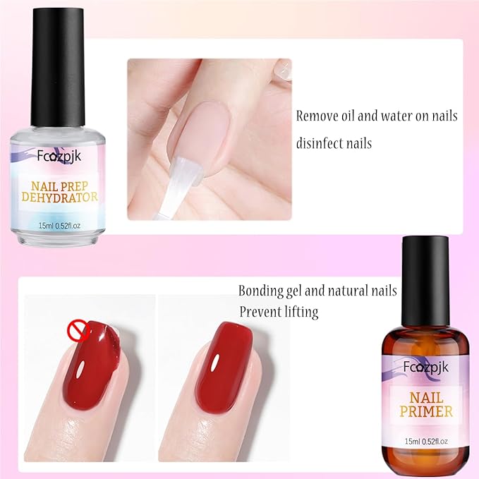 Fcozpjk Nail Dehydrator and Nail Primer with Cuticle Oil Set, Air Dry Bonding Primer for Acrylic Nails No Lift, Acid-free Prep Dehydrator, Natural Cuticle Oil for Nails, Manicure Accessories
