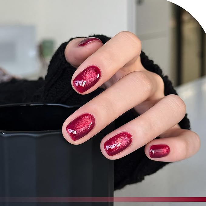 GAOY Glassy Cat Eye Gel Nail Polish, 16ml Glitter Holographic Nail Polish with Magnet, Reflective Translucent UV Gel, 2220 Ruby Crystal