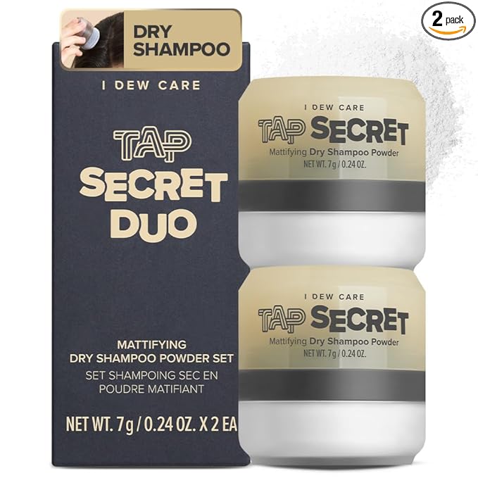 I DEW CARE Biotin Clarifying Dry Shampoo - Tap Secret Original Duo Set | Strengthening & Volumizing, Powder Type, Refillable, Travel size, Non-aerosol, Korean Ginseng, Stocking Stuffers, 0.26 Oz * 2ea