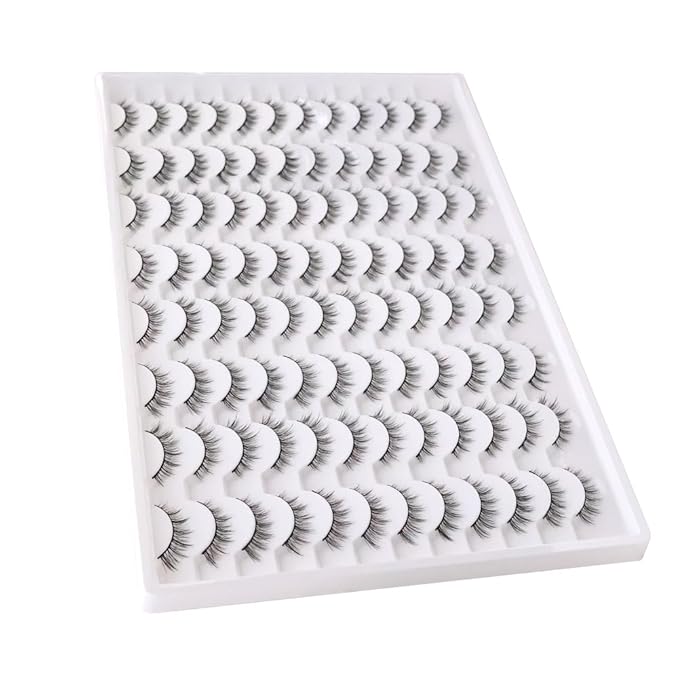 Azenlo False Eyelashes 48 Pairs Faux Mink Lashes 14mm Wispy Lashes 3D Fluffy Cat Eye Lashes Pack Bulk Wholesale Strip Lashes(style 48-038)