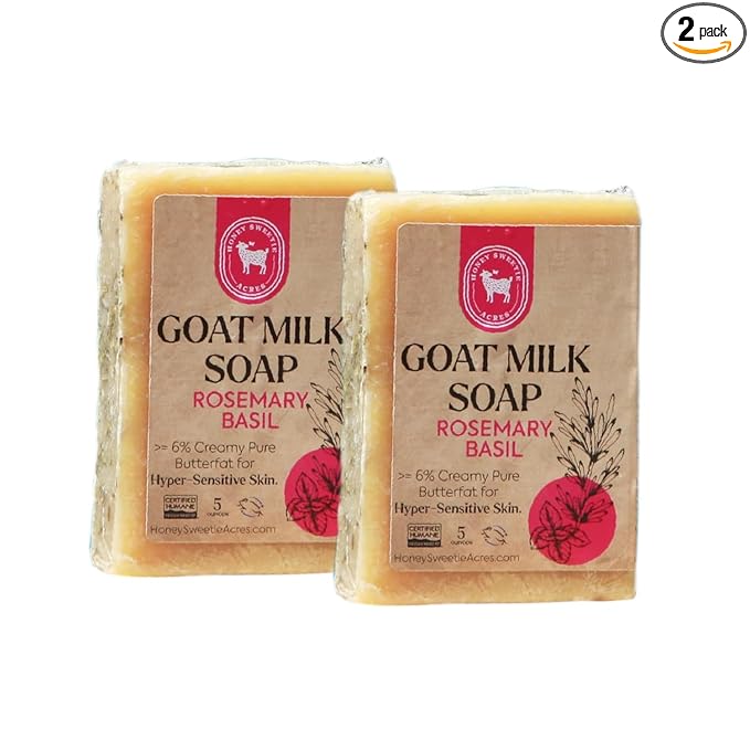 Honey Sweetie Acres 2-Pack Rosemary Basil Goat Milk Soap - Handmade 5 oz Bar, Made with Natural Ingredients, Moisturizing & Gentle, Made in the USA