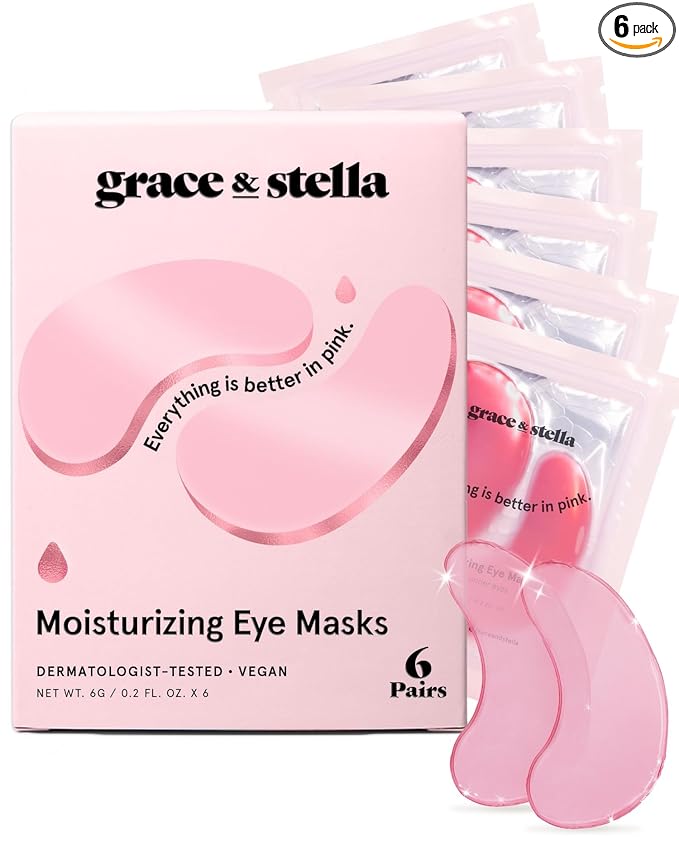 grace & stella Award Winning Under Eye Mask - Reduce Dark Circles, Puffy Eyes, Undereye Bags, Wrinkles - Gel Under Eye Patches - Small Birthday Gifts - Vegan Cruelty-Free (Pink, 6 Pairs)