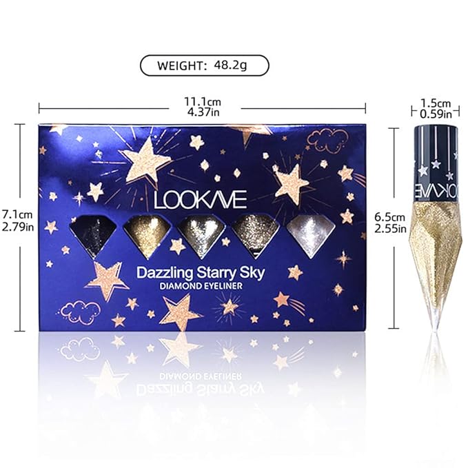 Go Ho Glitter Liquid Eyeliner Colorful Set,5 Colors Metallic Shimmer White Black Silver Gold Diamond Eyeliner,Glitter Eye Liner Sticks,Waterproof Long Lasting Sparkle Eye Makeup