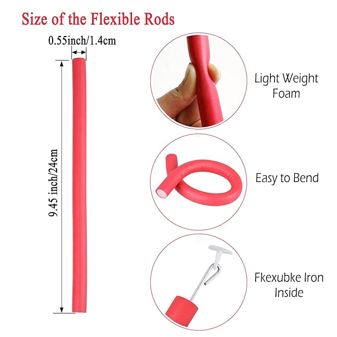 30PCS 9.45" Flexible Curling Rods,Heatless Twist Soft Foam Hair Rollers Home Use for Women Girls Long and Short Hair (0.55 x 9.45 Inch, Random Color)