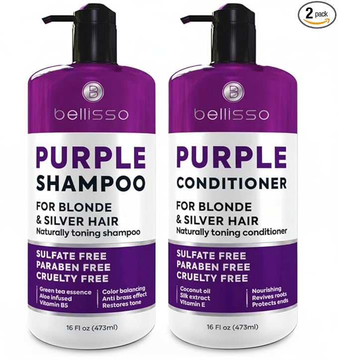 Purple Shampoo and Conditioner Set for Platinum Blonde, Silver, Light, Bleached and Grey Hair - Sulfate and Paraben Free Professional Salon Grade Toner (2 x 16 fl oz) – for Women and Men