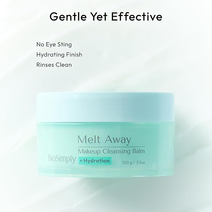 BioSimply Makeup Cleansing Balm, Hydrating Makeup Remover, Melts Away Waterproof Makeup and Sunscreen, with Hyaluronic Acid and Ceramide NP, for All Skin Types. 3.5oz / 100g