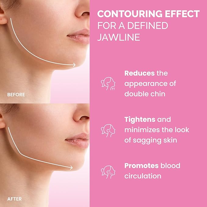 PLANTIFIQUE Chin Strap for Face Contouring - Reusable V Line Ice Silk Fabric Mask - Double Chin Shaping, Adjustable, Breathable Fabric - Jawline Shaper for Women & Men (Pink)