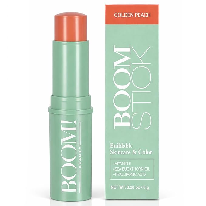 Boomstick Gloden Peach® - Warm, Coral-Peach Blush Stick and Lipstick - Multistick, Vegan, Makeup for Older Women and Mature Skin Boom Stick By Cindy Joseph