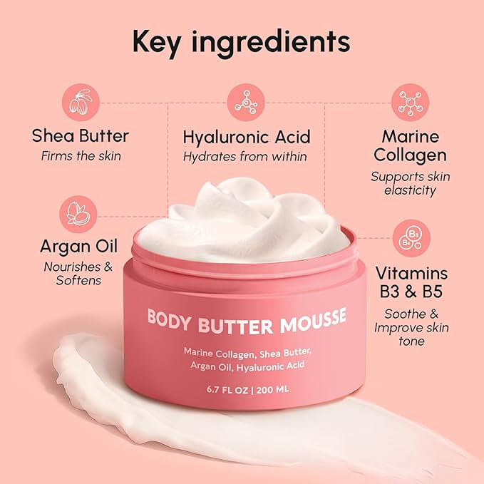 MAREE Body Butter Cream 2 Pack – Whipped Body Butter for Women Smell Good – Ayurvedic Skin Care – Body Moisturizer for Dry Skin – Vanilla Shea Butter Cream for Women & Men with Marine Collagen