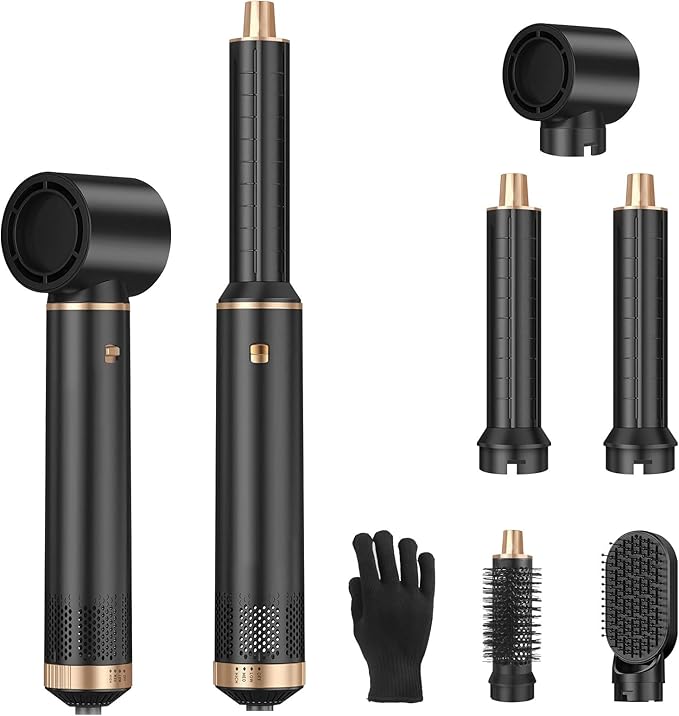 Sendowtek Hot Air Styler Brush Set for Women 5 in 1, 800W 3 Level Temp Hairdryer Comb for Rotating Curling Straightening Volumize Auto Wrap Curler Multi-Styler Hair Styling Tools for Multi Hair Home