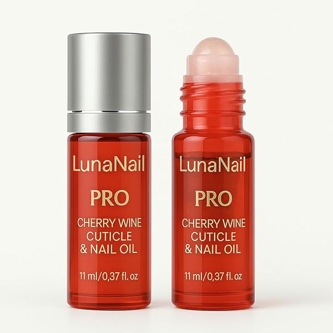 Cuticle Oil for Nails & Growth, Roll-On | Vitamin E & Jojoba Nail Strengthener Serum | Deep Hydration for Dry, Damaged Cuticles | Overnight Repair Treatment | Vegan (Cherry Wine)