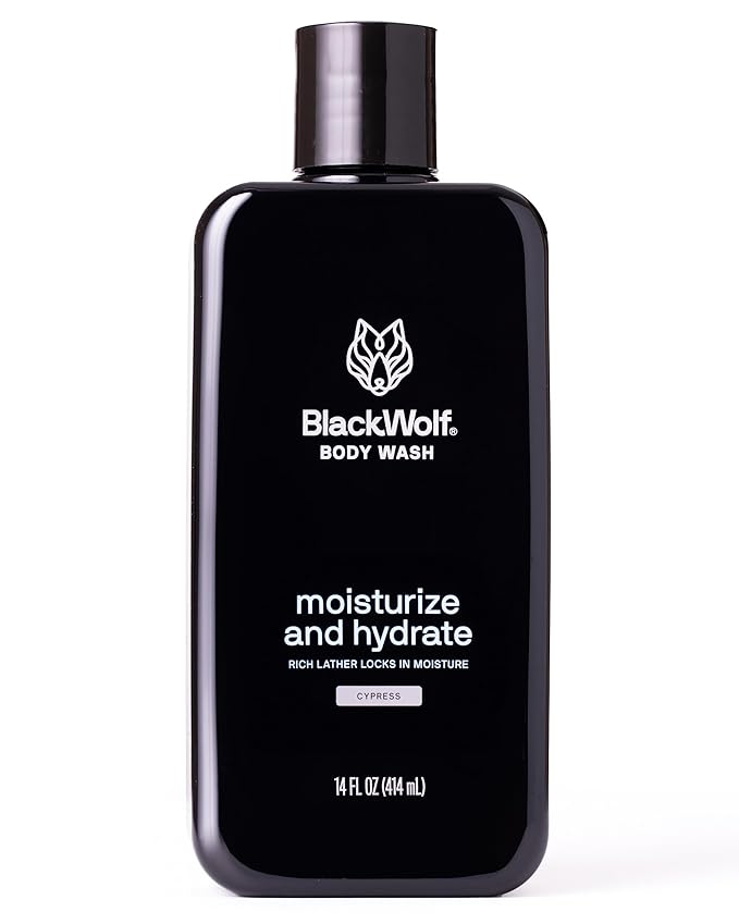 Black Wolf Moisturizing Body Wash for Men, Sandalwood - Mens Hydrating Bodywash for Dry, Dehydrated, & Sensitive Skin - Hyaluronic Acid, Aloe Vera, & Jojoba Oil Body Cleanser Help Remove Oil & Dirt