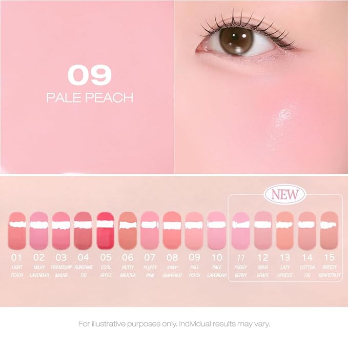 PERIPERA SYRUPY TOK CHEEK 15 Colors, Liquid Blush, Dewy Finish and Hydrates All day, Soft Velvet Texture Face Cheek Tint (09 PALE PEACH)