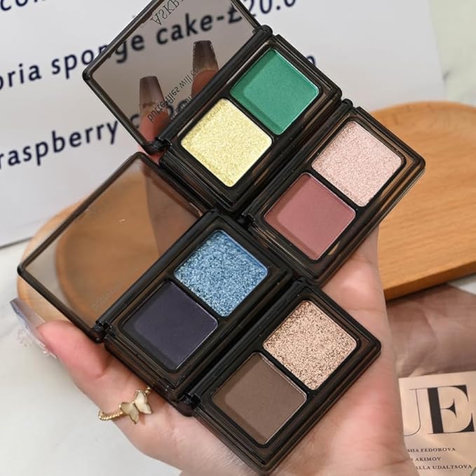 CAKAILA Golden Green Two Color Matte Shimmer Glitter Eyeshadow Palette,Eye Shadow Powder Professional Long-Lasting Waterproof Makeup Palette,Easy-To-Apply and Compact for Travel,Vegan & Cruelty-Free