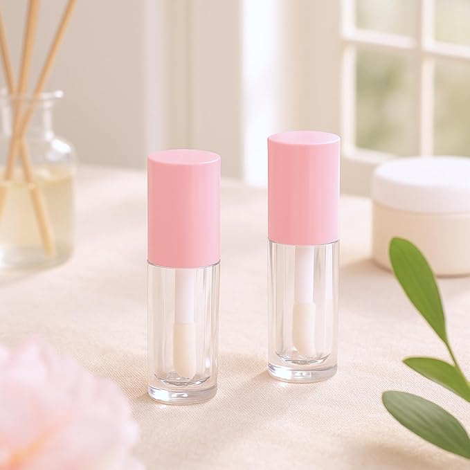 Tatuo 30 Pcs Pink 6ml Empty Lip Gloss Tubes with Wand Bulk Lip Refillable Gloss Containers Cosmetic Bottles with Rubber Stoppers for Lipstick Eyelash Growth Liquid DIY Makeup Kit